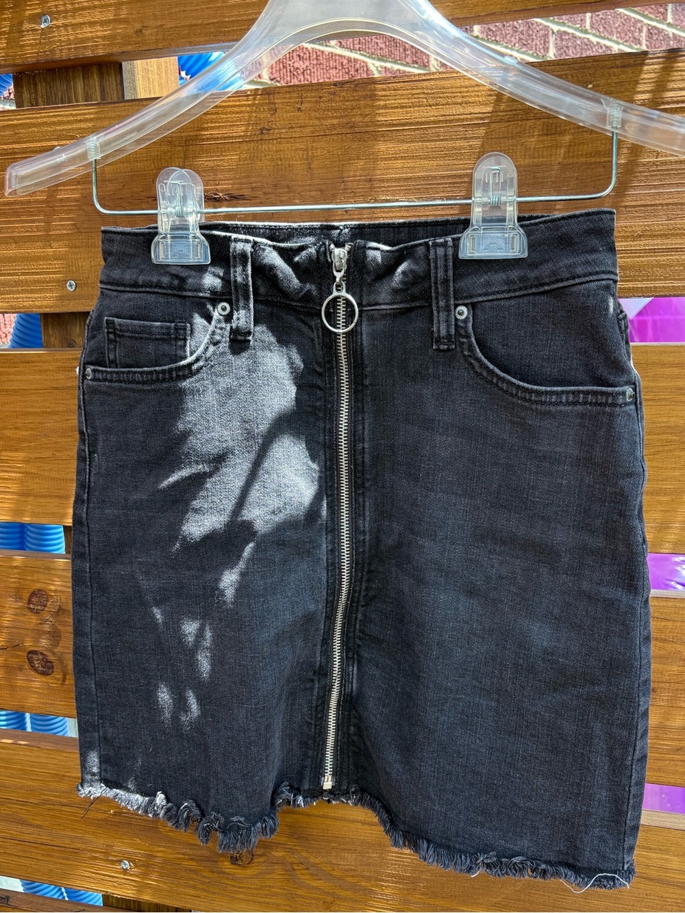 Arizona Jean Company Black Denim Mini Skirt with Front Zip Ring